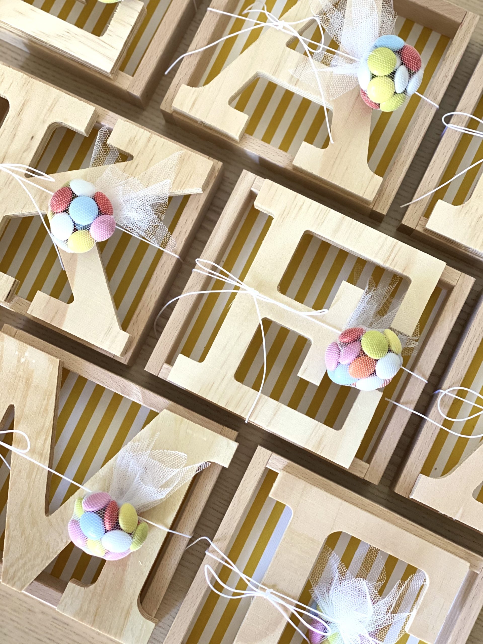 my-only-sunshine-baptism-kids-favors-wooden-frames-initials-yellow-white-stripes